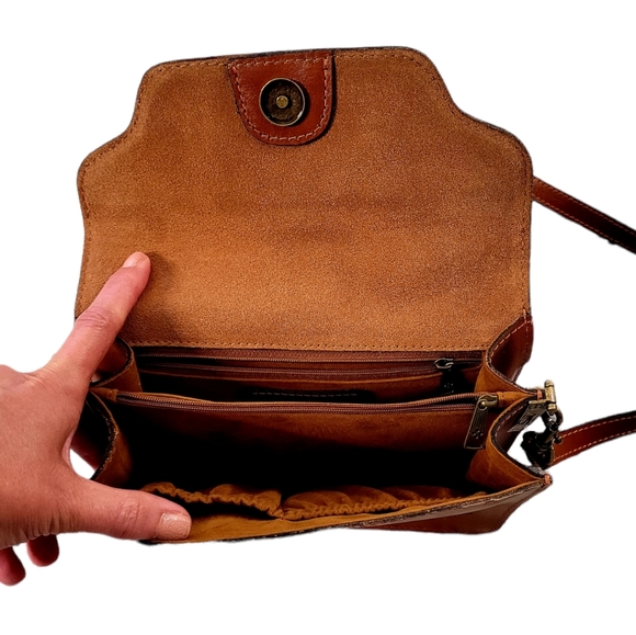 Patricia Nash Cognac Leather Top Handle Satchel Handbag With Crossbody Strap - Picture 6 of 12